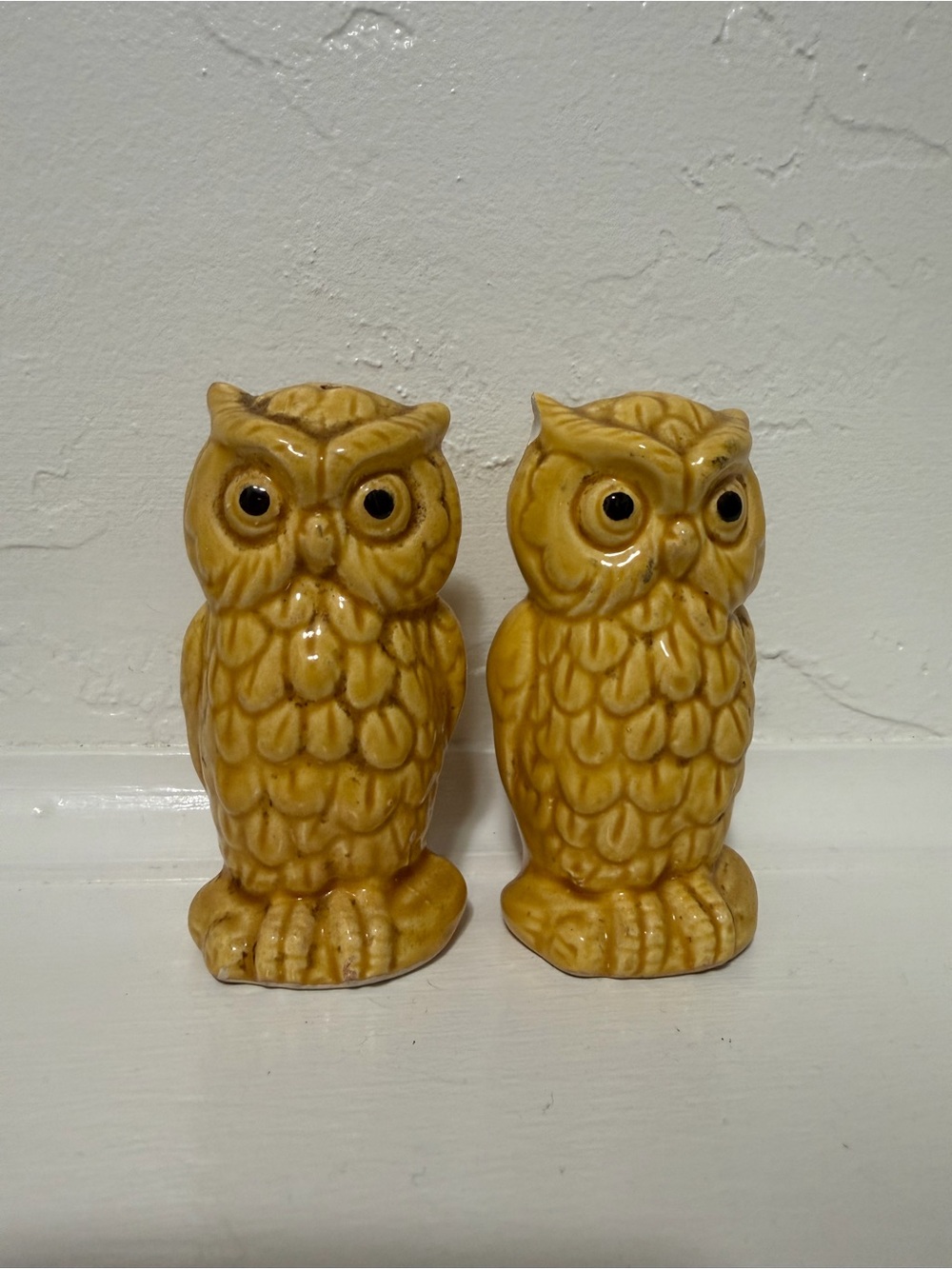 Vintage Yellow Ceramic Owl Figurine Salt and Pepper Shaker